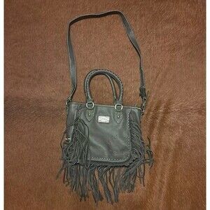 Trinity Ranch Brown Tooled Embossed Fringe Boho Shoulder Handbag Cowboy Purse